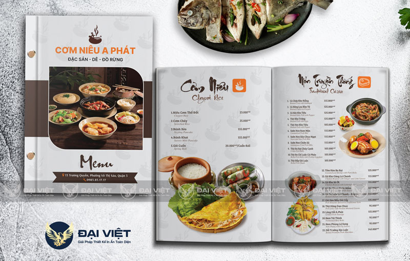 in menu nhà hàng cơm niêu