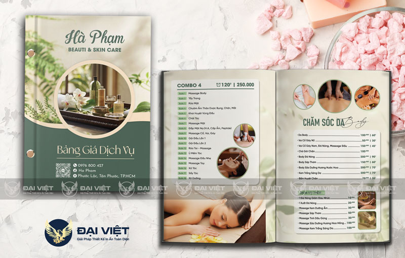 menu bảng giá spa